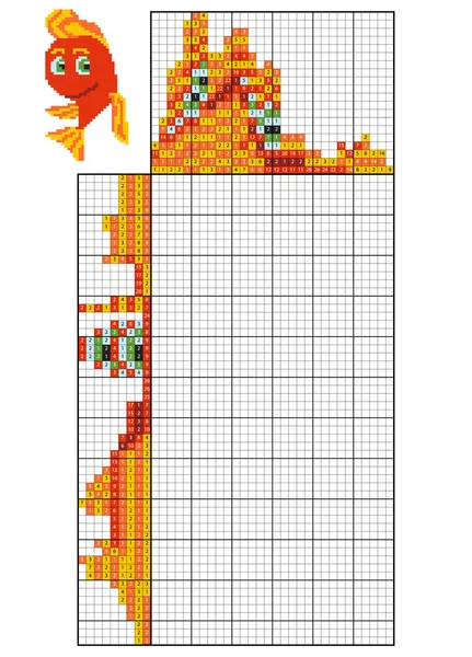 Malovat podle čísel puzzle (nonogram), ryby — Stockový vektor