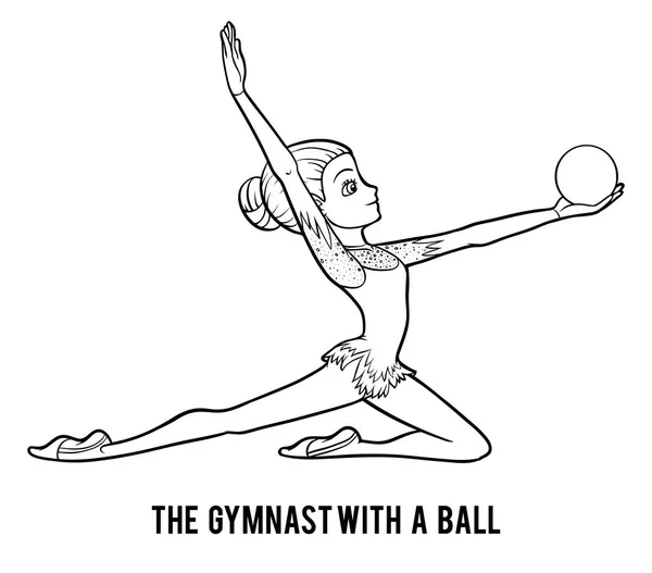 Розмальовка, гімнастка з м'ячем — стоковий вектор