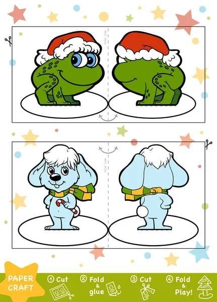 Εκπαίδευση Χριστουγεννιάτικο Χαρτί Χειροτεχνίας Για Παιδιά Κουνέλι Και Βάτραχος — Διανυσματικό Αρχείο
