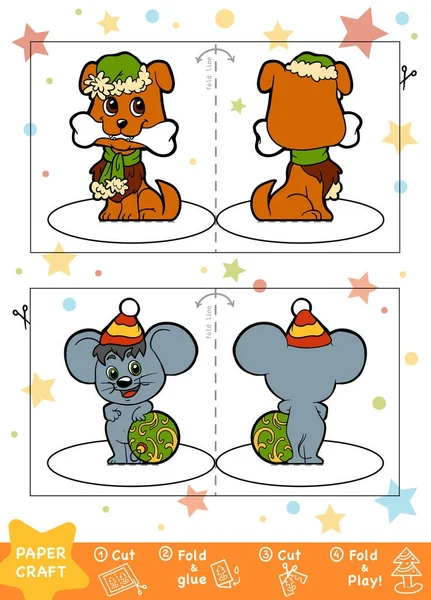 Education Christmas Paper Crafts Children Dog Mouse — Stock Vector