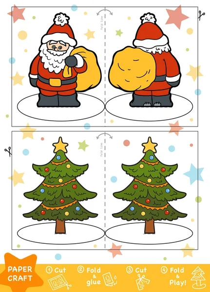 Education Christmas Paper Crafts for children, Santa Claus and Christmas tree — Stock Vector