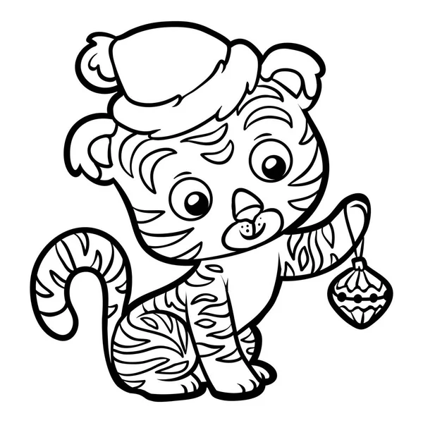 Livre à colorier, Tigre de Noël — Image vectorielle