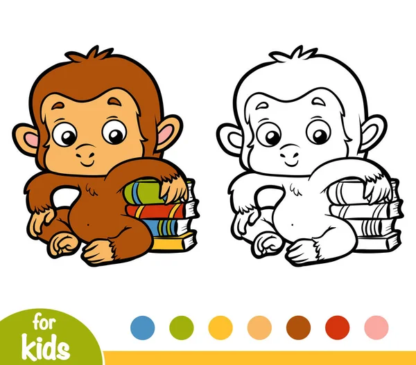 Colorir livro, Macaco e livros —  Vetores de Stock