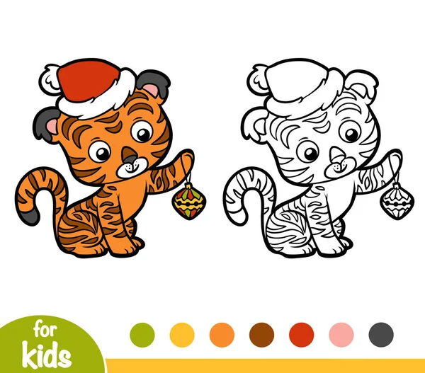 クリスマスの虎の塗り絵 — ストックベクタ