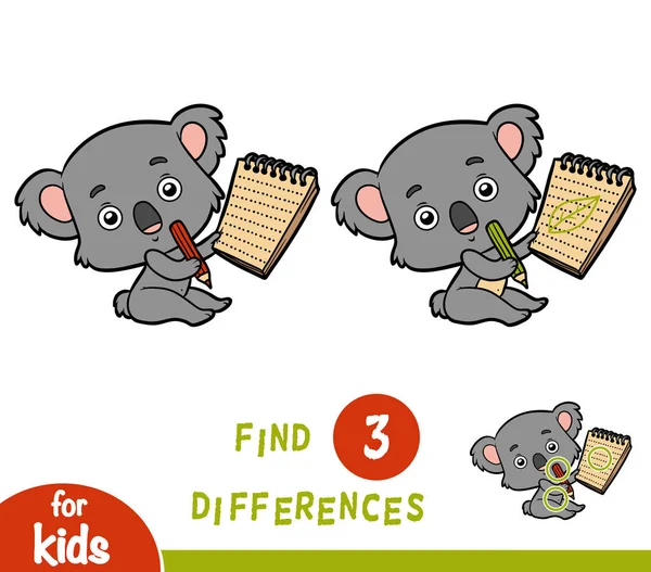Hitta skillnader, utbildning spel, Koala och bärbara — Stock vektor