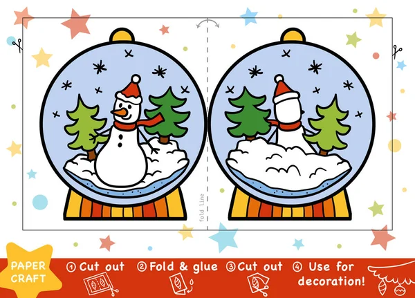 Education Christmas Paper Crafts for children, Snowball with a snowman — Stock Vector