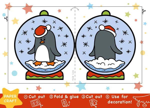 Eğitim Noel kağıt el sanatları, çocuklar için kar topu olan bir penguen — Stok Vektör