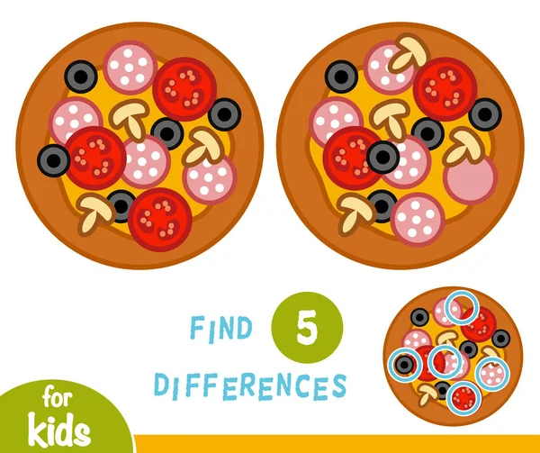 Encontrar diferencias, juego de educación, Pizza — Vector de stock