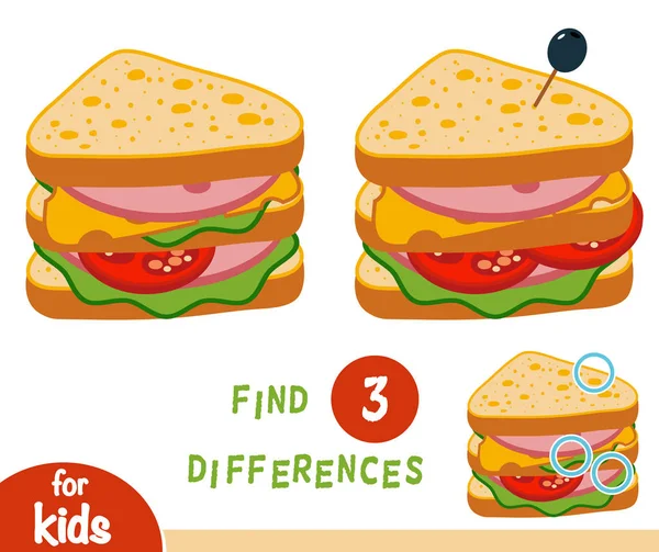 Encontrar diferencias juego de educación, Sandwich — Vector de stock