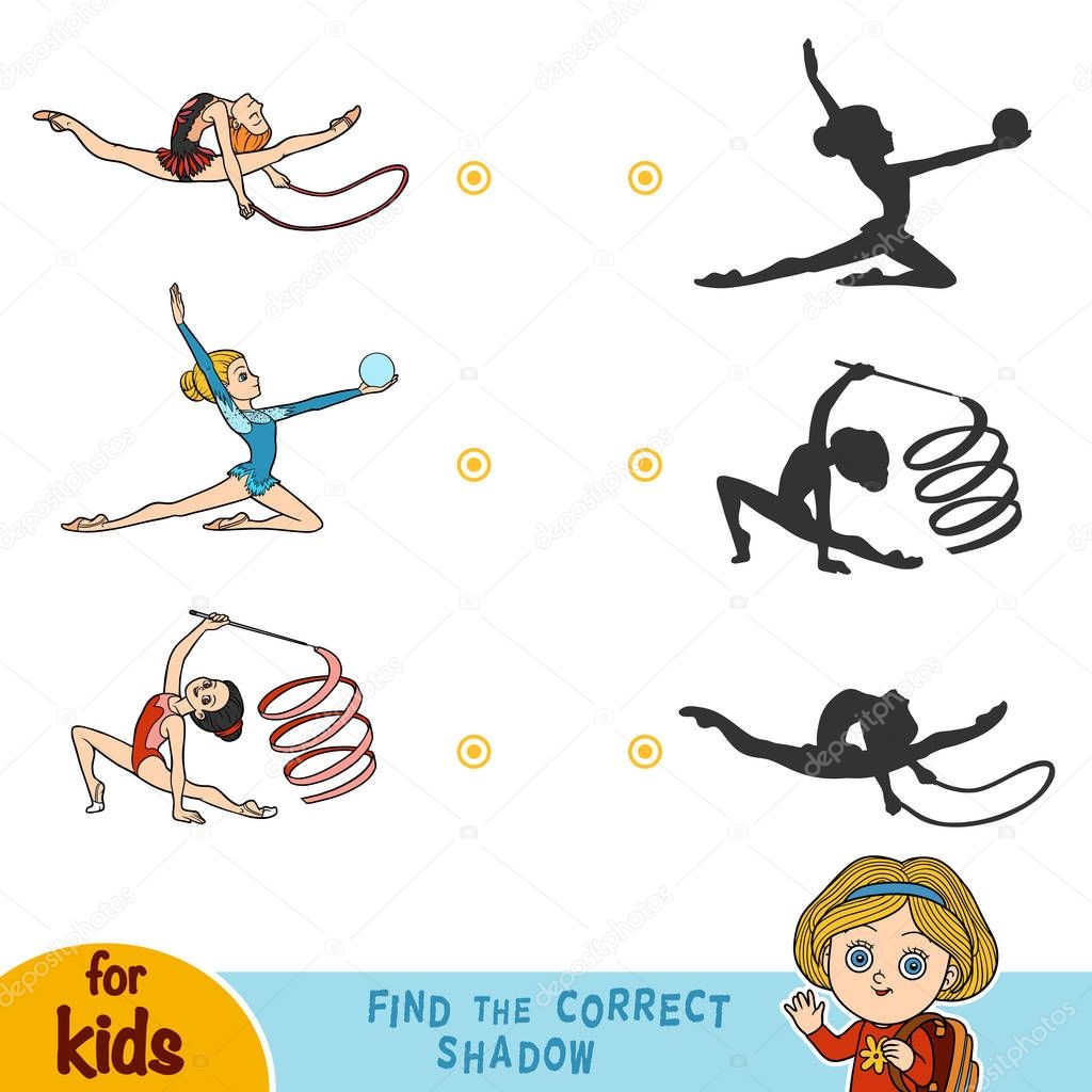 Find the correct shadow, education game for children, set of gymnasts girl