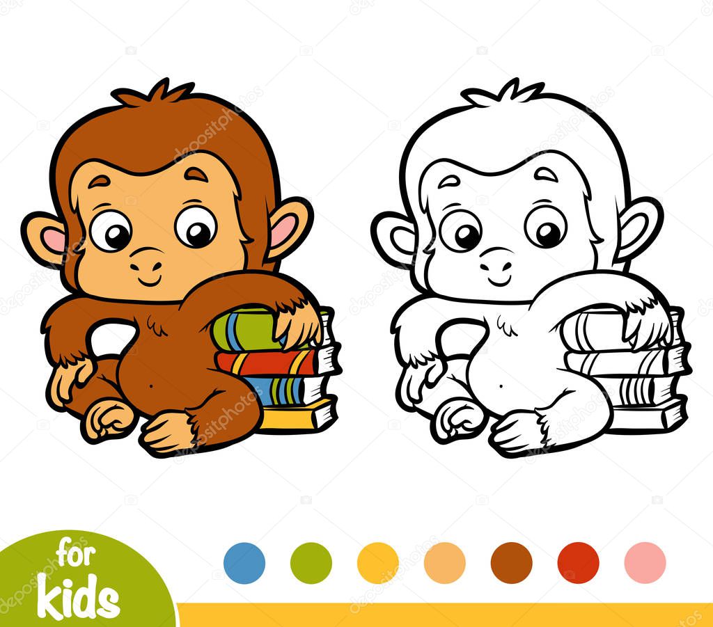 Coloring book, Monkey and books