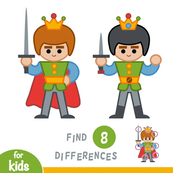 Unterschiede finden, Bildungsspiel, Prinz — Stockvektor