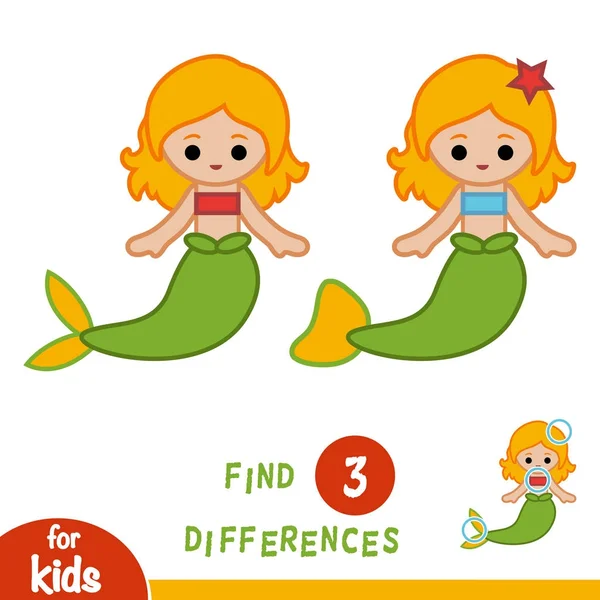 Find differences, education game, Mermaid — Stock Vector