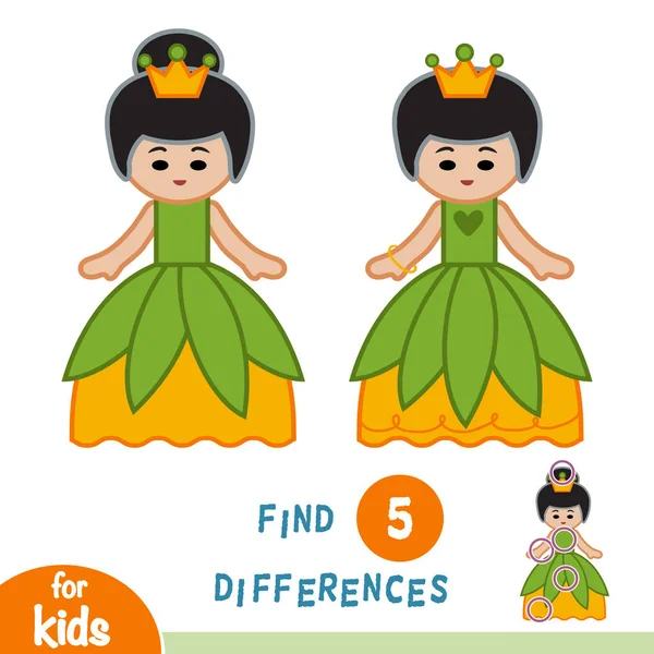 Encontrar diferencias, juego de educación, Princesa — Archivo Imágenes Vectoriales