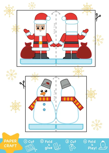 雪だるまとサンタの子供のための教育クリスマス ペーパー クラフト — ストックベクタ