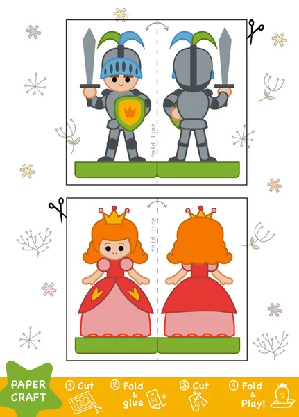 Educación Papel Artesanía para niños, Caballero y Princesa — Vector de stock