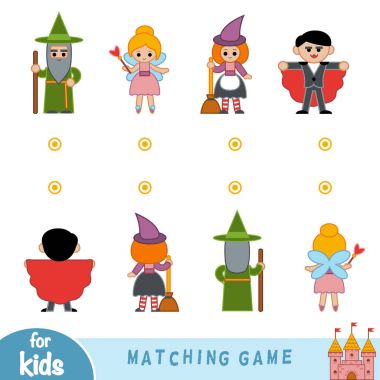 Matching game. Find the front and back of the fairy-tale characters clipart