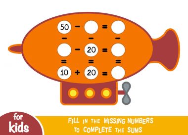 Oyun çocuklar için sayma. Eğitim bir matematik oyunu. Toplama ve çıkarma çalışma sayfalarıyla zeplin