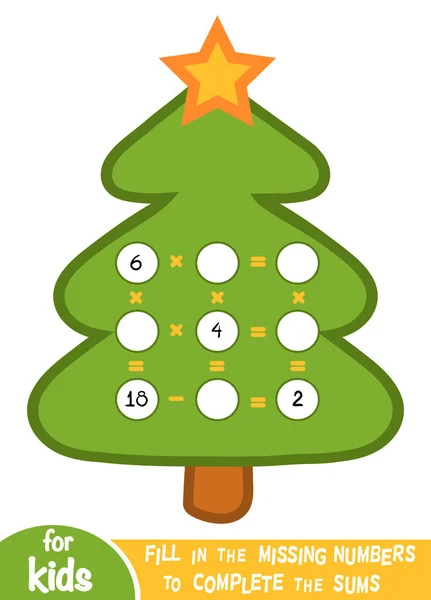 Gioco di conteggio per bambini. Educativo un gioco matematico. Moltiplicazioni con albero di Natale — Vettoriale Stock