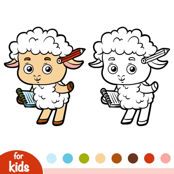 Coloring book, Sheep writer with a pencil and a notebook — Stock Vector