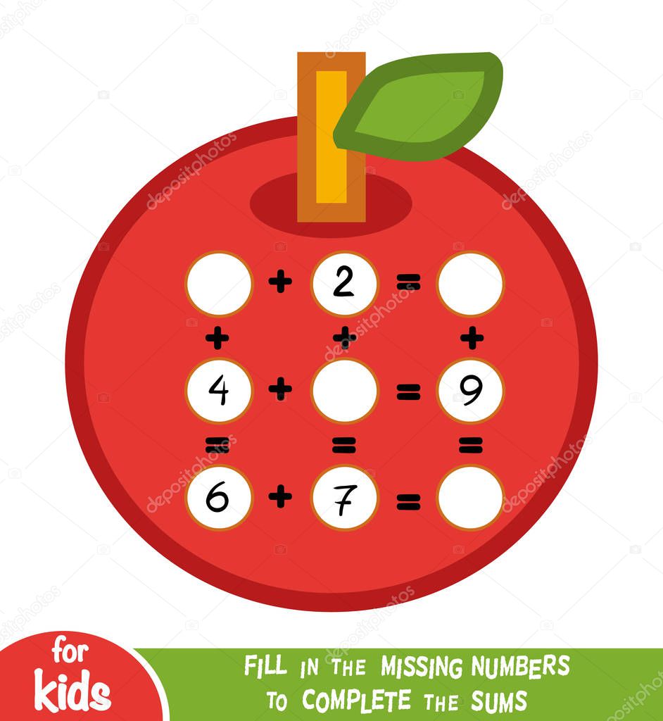 Counting Game for Children. Educational a mathematical game. Addition worksheets with apples