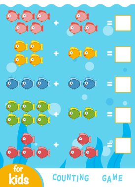 Oyun çocuklar için sayma. Balık saymak ve sonuç yazmak