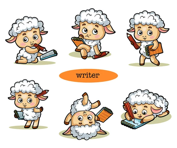 Vector Cartoon Illustration Colorful Set Funny Sheep — Stock Vector