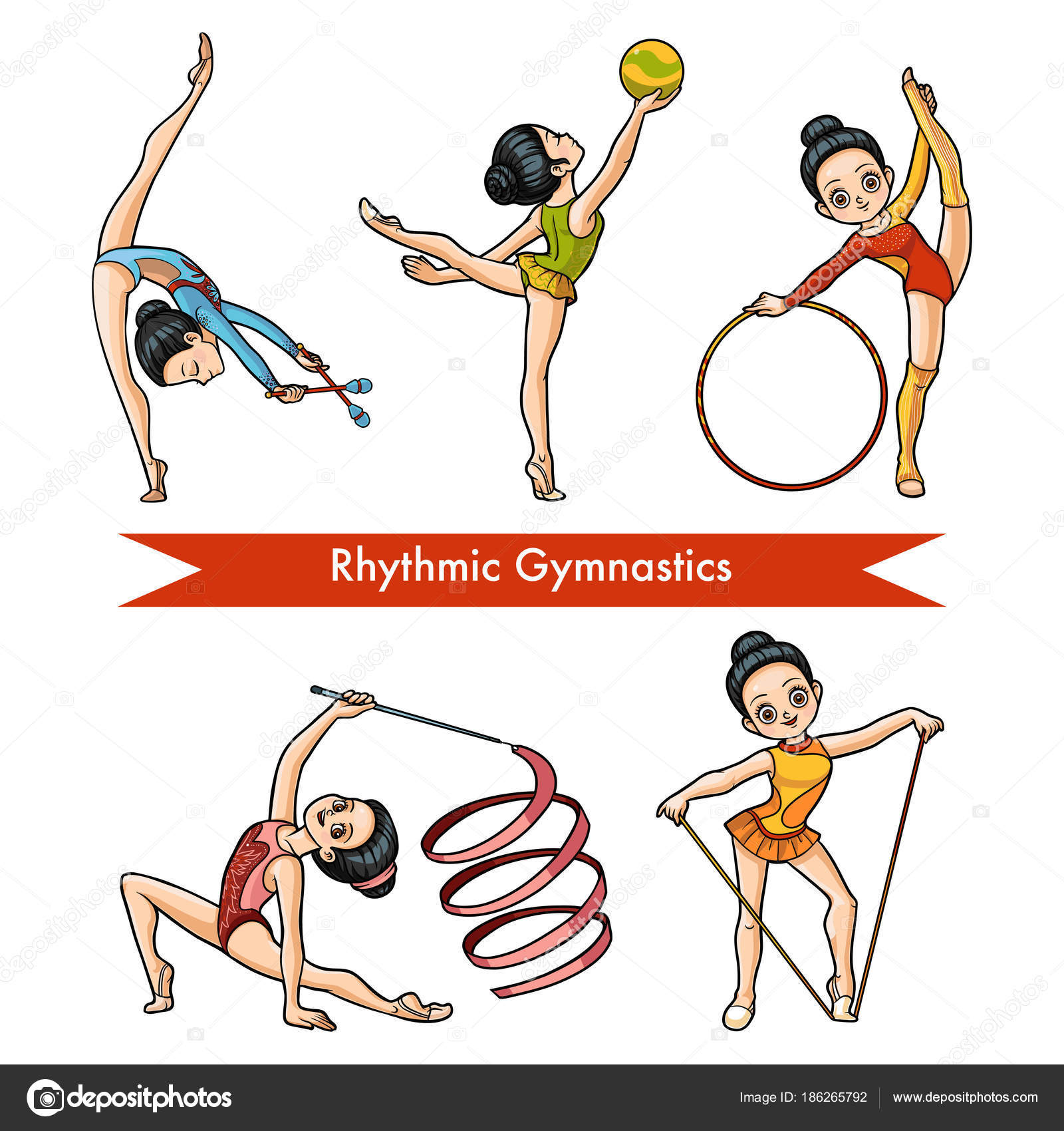 gymnaste avec ruban. rythmique gymnastique. vecteur dessin