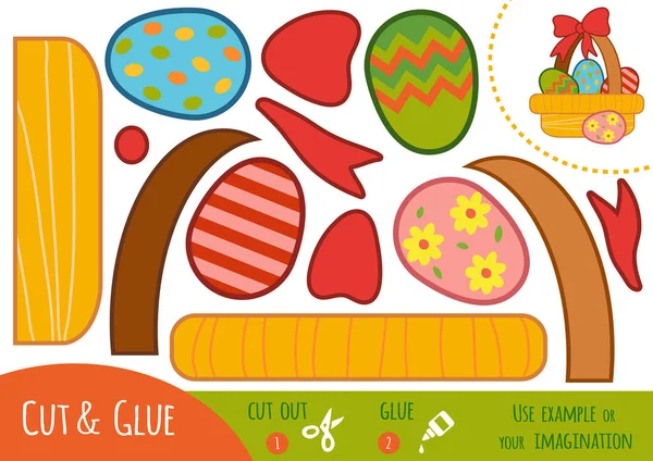 教育論文の子供のためのゲーム着色された卵のイースター バスケット — ストックベクタ