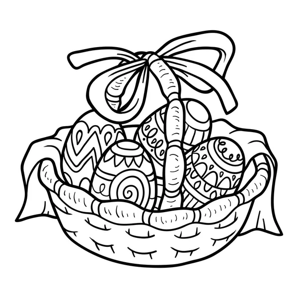 Libro para colorear, Cesta de Pascua con huevos de colores — Vector de stock