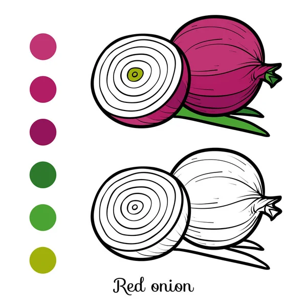 Libro para colorear, cebolla roja — Vector de stock