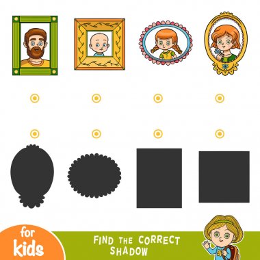 Doğru gölge, eğitim çocuklar için oyun bulmak. Şekil maç portre.