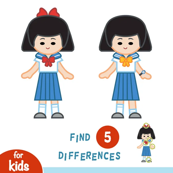 Unterschiede finden, japanische Schulmädchen — Stockvektor