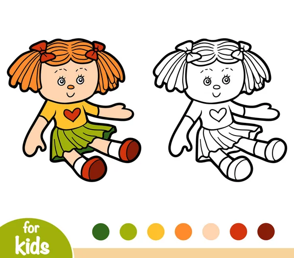 Libro para colorear para niños, Muñeca — Vector de stock