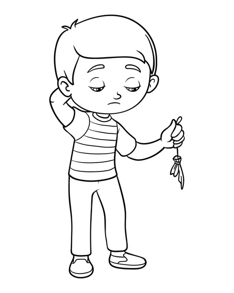Målarbok, ledsen pojke håll sprack ballongen — Stock vektor