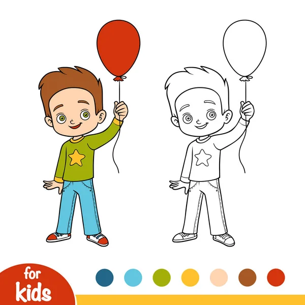 Libro para colorear, Niño y globo — Vector de stock