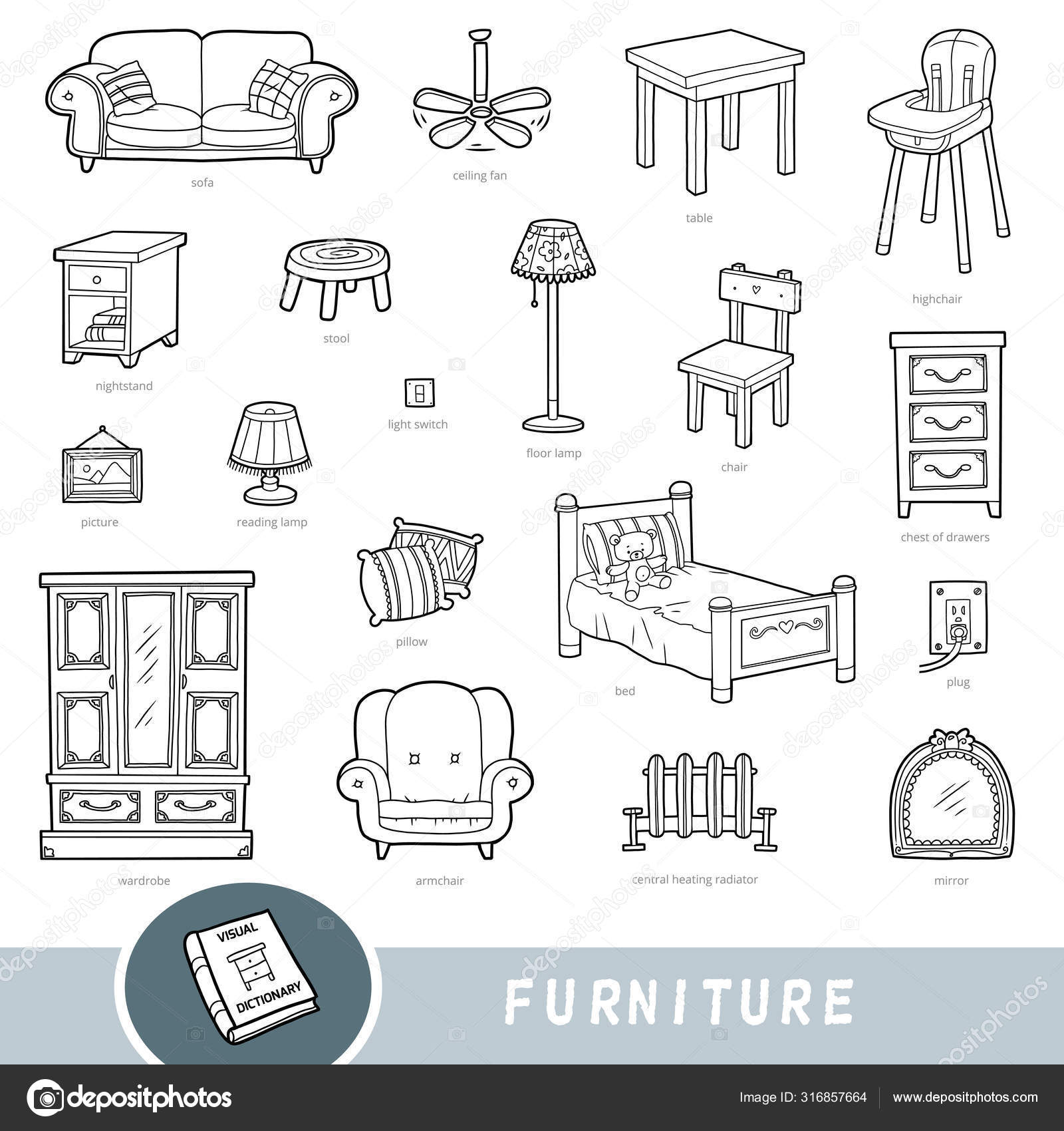 Black and white furniture set, collection of vector items with names in English Stock Vector Image by ©ksenya_savva #316857664 Black and white furniture set, collection of vector items with names in English Stock Vector Image by ©ksenya_savva #316857664