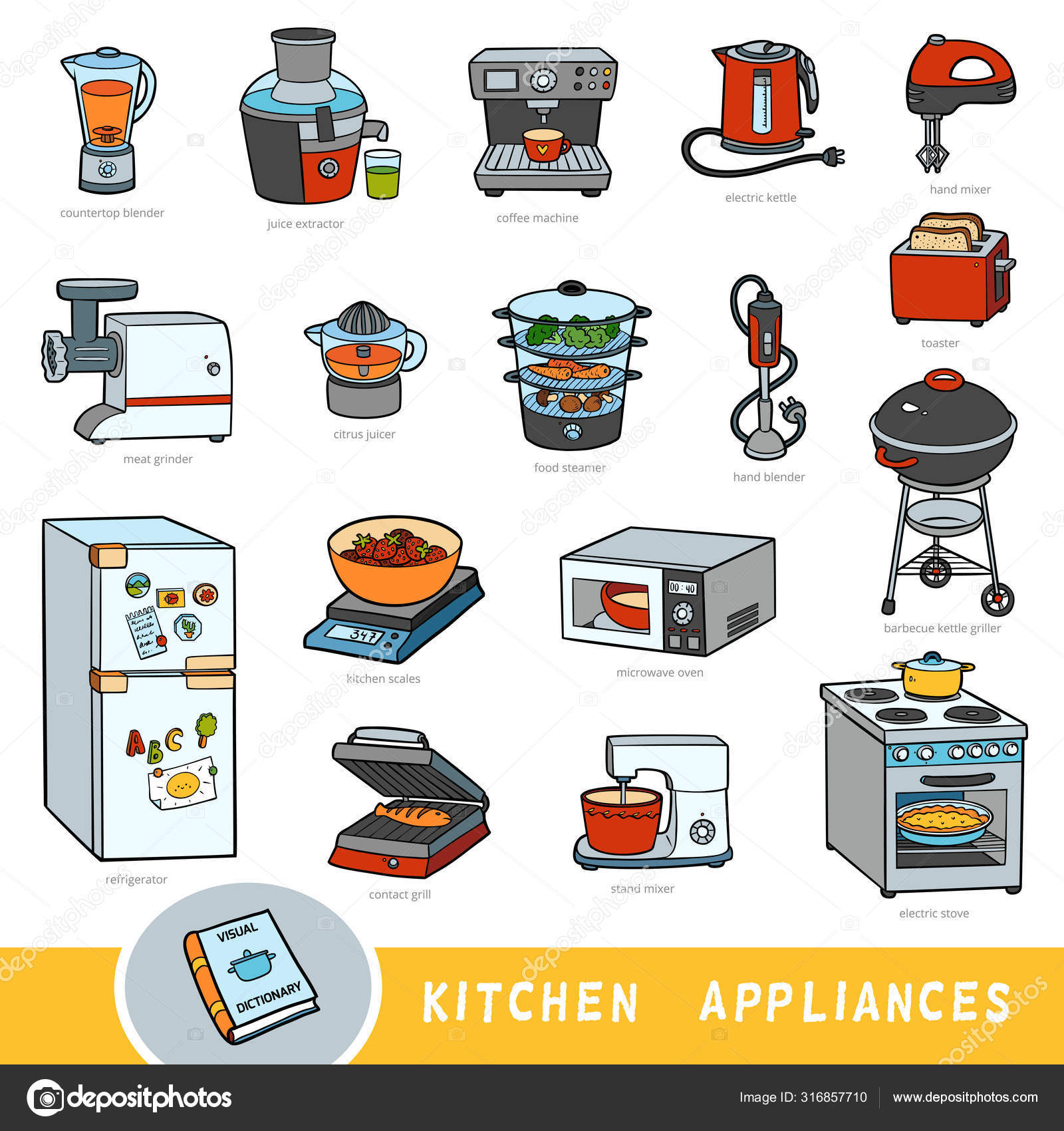 Color Set Of Kitchen Appliances