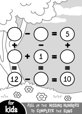 Anaokulu çocukları için sayım oyunu. Eğitici bir matematik oyunu. Yaz arkaplanındaki toplama ve çıkarma çalışmaları