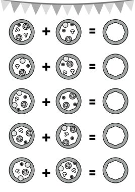 Anaokulu çocukları için sayım oyunu. Eğitim bir matematik oyunu, pizza.