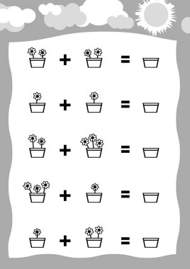 Anaokulu çocukları için sayım oyunu. Eğitim bir matematik oyunu, saksıda çiçek