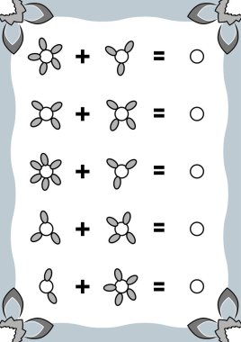 Counting Game for Preschool Children. Education a mathematical game, flower petals clipart
