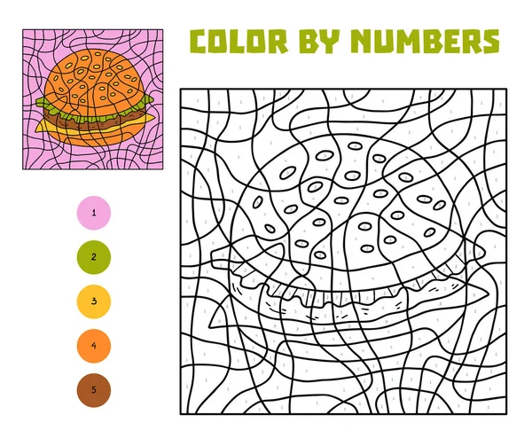 Χρώμα από τον αριθμό, παιχνίδι εκπαίδευσης, Burger — Διανυσματικό Αρχείο