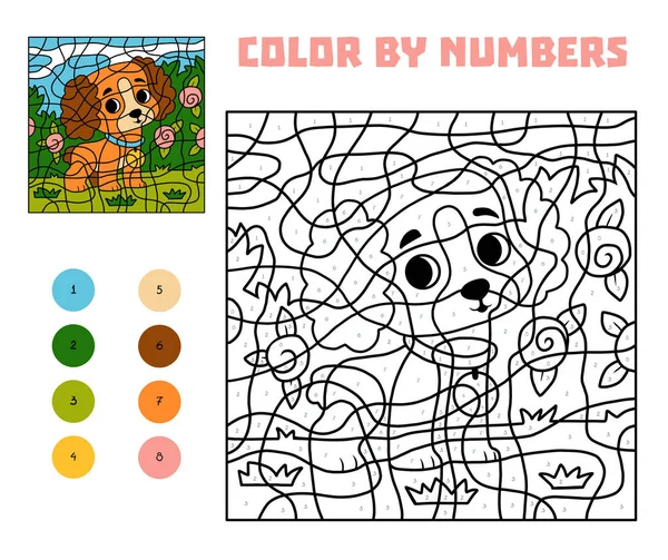 Color por número, juego de educación, Cavalier King Charles Spaniel — Vector de stock
