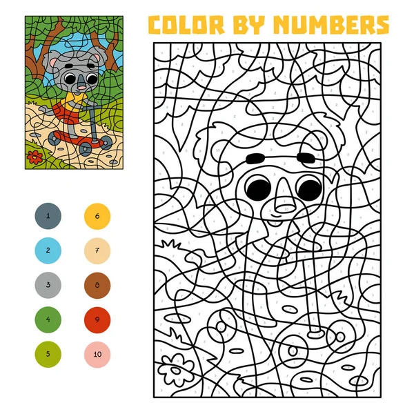 Χρώμα από τον αριθμό, Koala σε ένα σκούτερ — Διανυσματικό Αρχείο