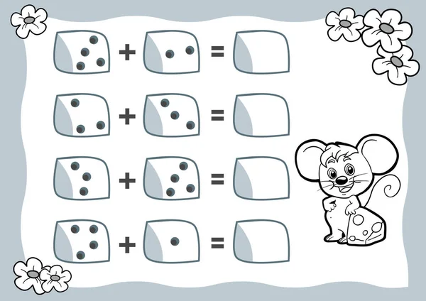 Zählspiel für Vorschulkinder. Bildung ist ein mathematisches Spiel. Arbeitsblätter hinzufügen. Maus und Käse — Stockvektor