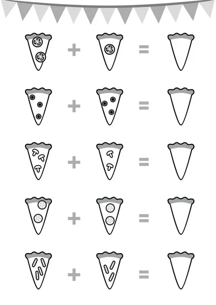 Jogo de contagem para crianças pré-escolares. Educativo um jogo matemático, pizza — Vetor de Stock