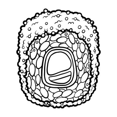 Boyama kitabı, uçan balık havyarı ve ton balıklı suşi rulosu.