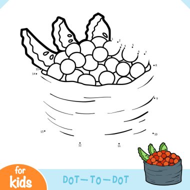 Numaralar oyunu, çocuklar için eğitim oyunu, somon havyarlı Tobiko suşi.