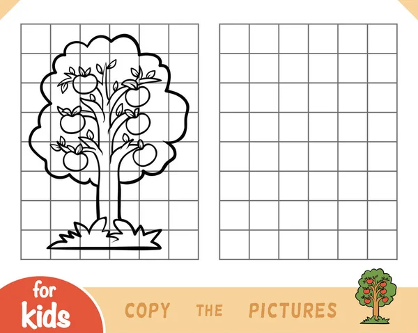 Copie a imagem, jogo para crianças, árvore da Apple — Vetor de Stock